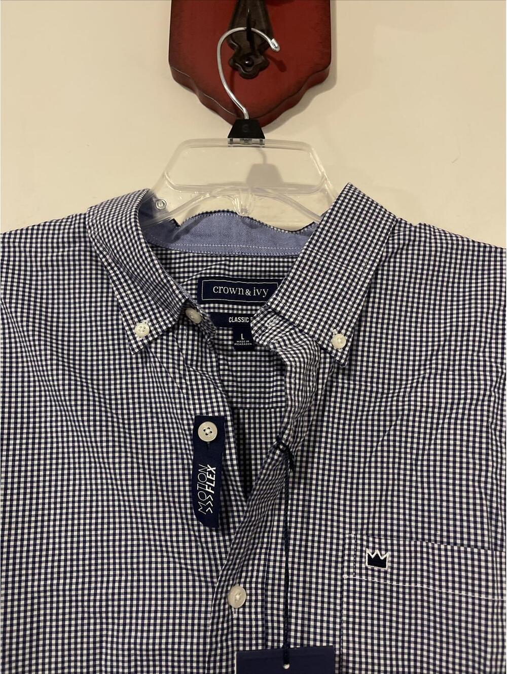 Crown Ivy Mens XL Blue Plaid Button-Down Motion Flex Classic Shirt NWT! M94r - Picture 4 of 6